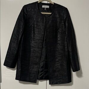 KASPER NWOT Leather Look Black Textured Long Open Blazer, Size 8